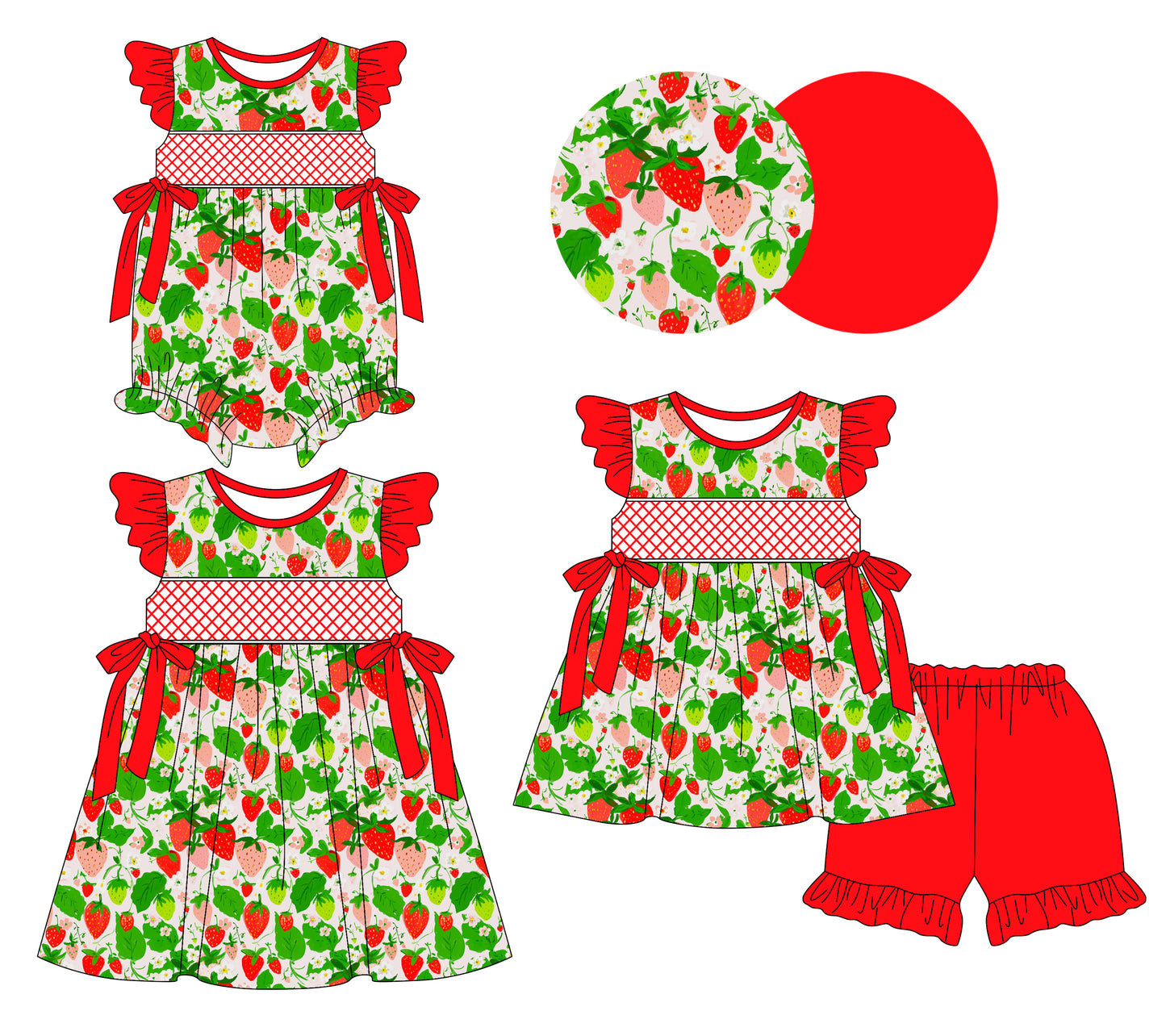 3.7 custom each style moq 5eta 4-6week Sibling Sisters strawberry baby girl short sleeve shorts sets and dress and rompers match family design