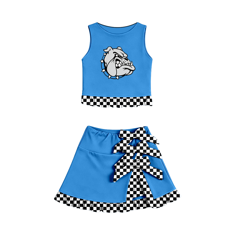 custom moq 5 mix size MSD070804 Baby Girls Summer Vest Checked Bow Scallop Edge Skort Yoga Active Casual  Clothes Set