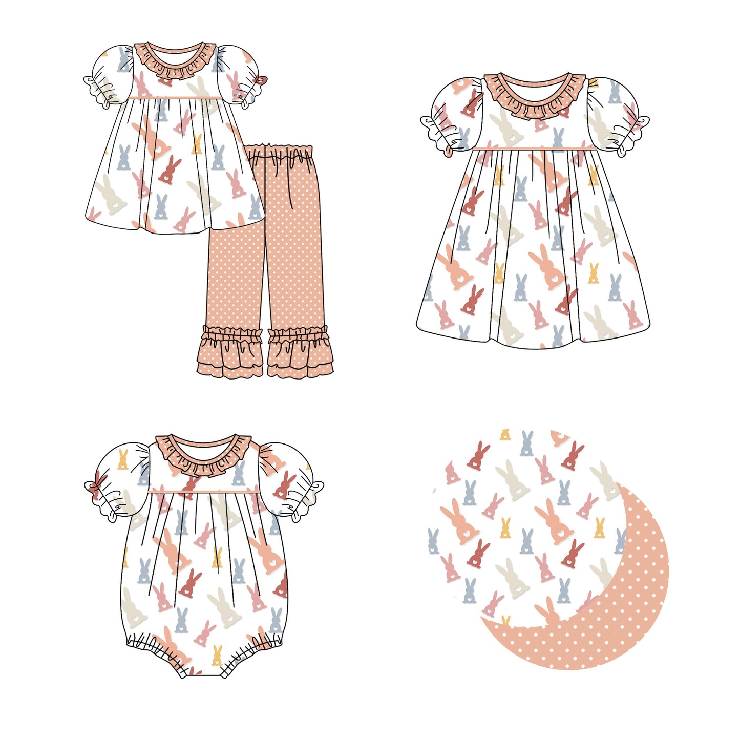 25.12.22 custom each style moq 5 eta 6-8week Sibling Sisters bunny baby girl short sleeve pants sets and dress and rompers match family design