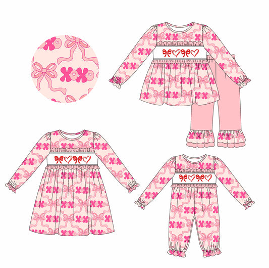 25.8.21 custom each style moq 5eta 4-6week Sibling Sisters bow baby girl long sleeve pants sets and dress and rompers match family design