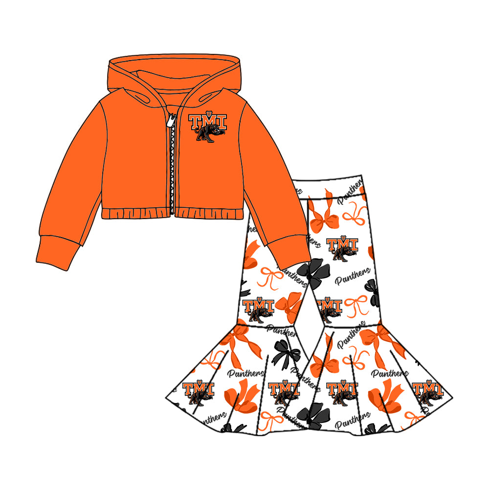 Custom moq 5 mix size milk silk summer teams baby girls clothes bow orange short sleeve pants sets and hooded long sleeve pants sets-25.7.24