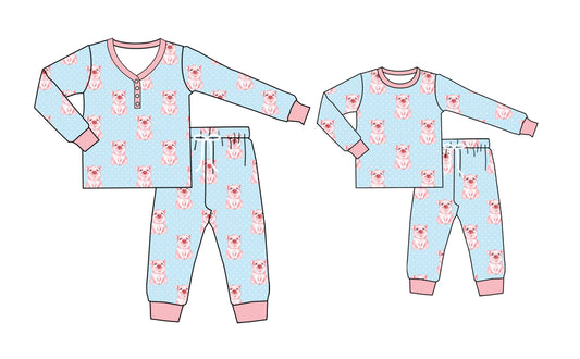 25.5.12 custom each style moq 5eta 4-6week Sibling Sister pig long sleeve pants sets and adult sets match design
