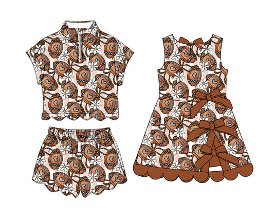 4.9 Custom moq 5 mix size Sibling Baby Girls Zipper Top Short Scallop Sets Yoga Active Scallop Short Knee Length Dress
