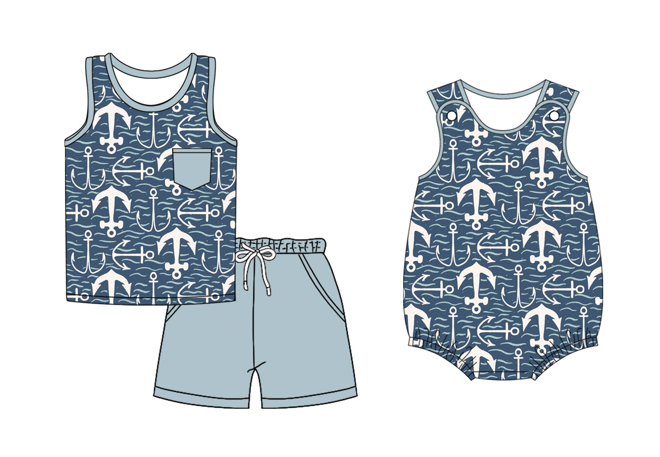 3.14 Custom moq 5 mix size Sibling Baby Boys Sleeveless Romper Top And Shorts Set for Infants