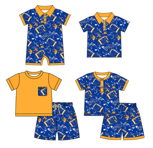 4.7 custom each style moq 5eta 4-6week Sibling Sister rugby bow baby boy sets 1 and sets 2 and boy rompers and top match family design