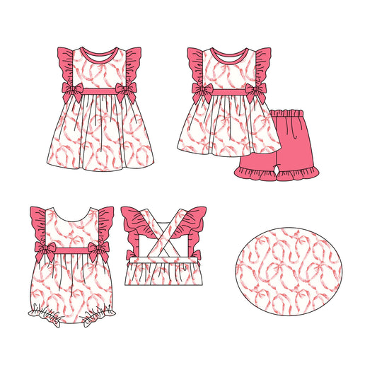 12.11 custom each style moq 5eta 4-6week Sibling Sister bow baby girl short sleeve shorts sets and dress and rompers match family design