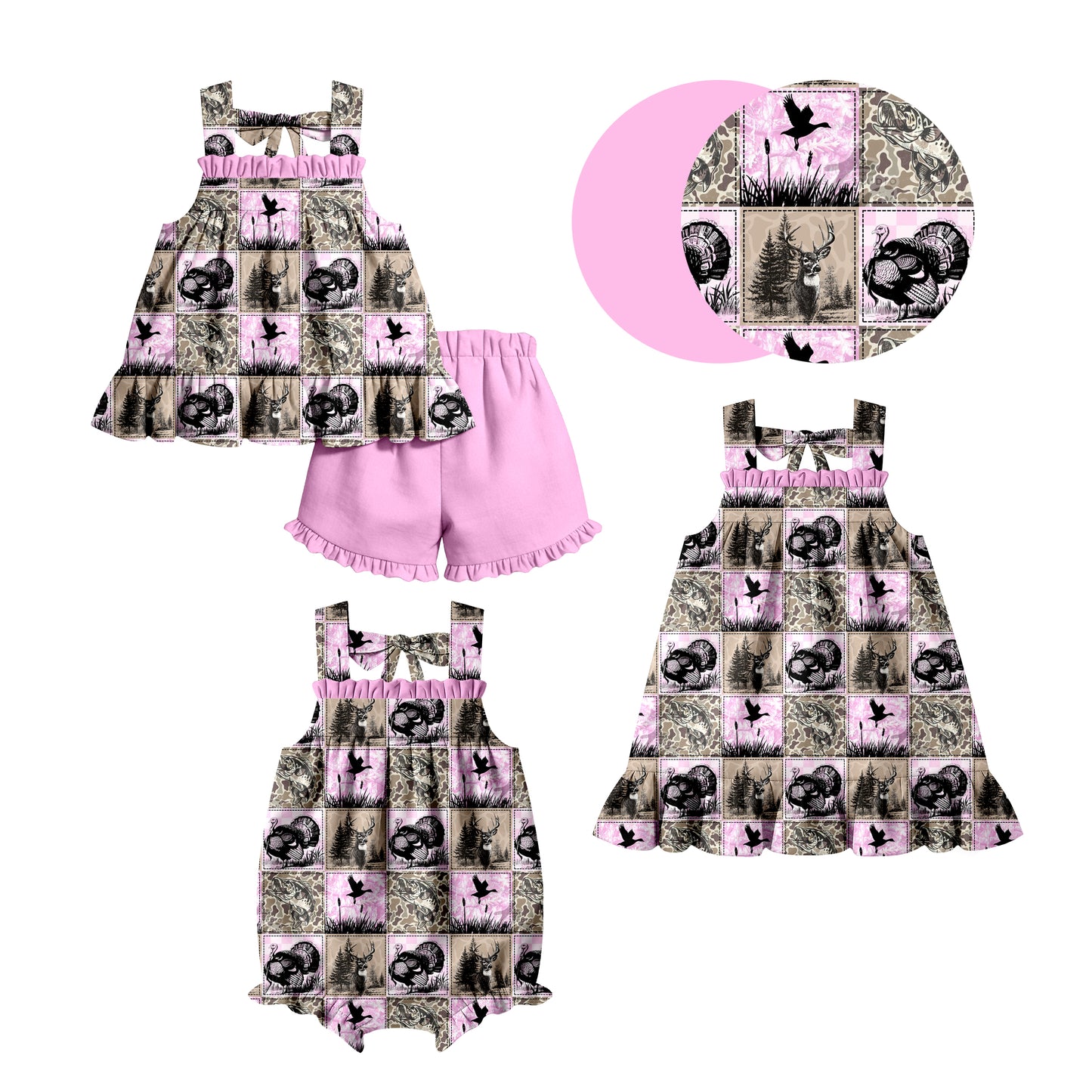 Custom moq 5 mix size Sibling Baby Girl's checkered camouflage Sleeveless Top And Shorts Set Cute Romper Dress for Summer