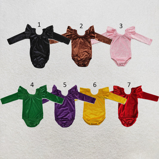 RTS NO MOQ Sibling cotton Baby Girls Solid Color Velvet Long Sleeve Romper