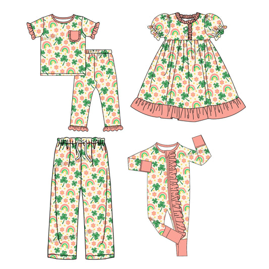 25.9.14 custom each style moq 5eta 4-8week Sibling Sister rainbow baby short sleeve pants sets and romper and dress and adult pants match design