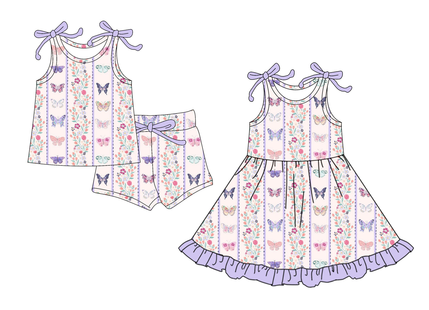 26.1.14 custom each style moq 5 eta 6-8week Sibling Sister buttefly floral baby short sleeve shorts sets and dress match design
