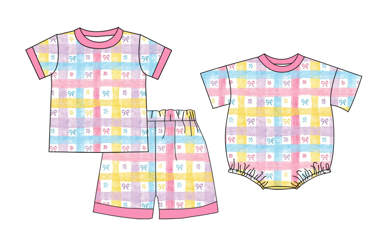 26.1.6 custom each style moq 5 eta 6-8week Sibling Sister bow baby girl short sleeve shorts sets and romper match design