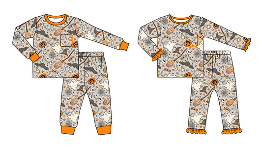 25.6.17 custom each style moq 5eta 4-6week Sibling Sisters Halloween baby girl long sleeve pants sets 1 and sets 2 match family design