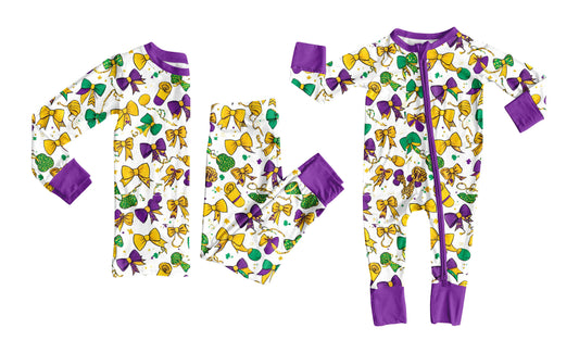 25.9.25 custom each style moq 8 eta 6-8week Sibling Sisters mardi gras bow baby girl clothes long sleeve pants sets and romper match family design