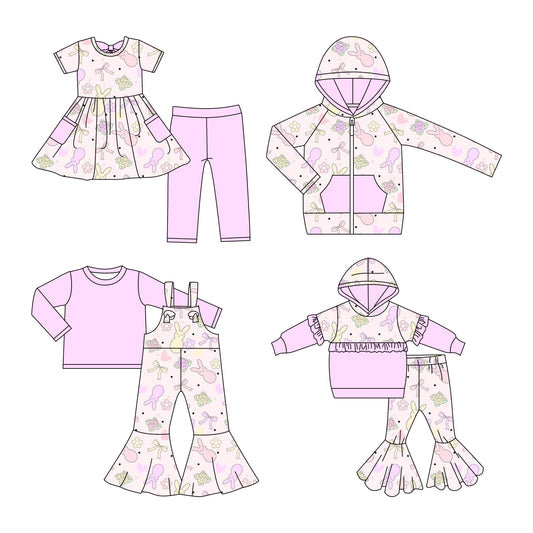 25.11.7 custom each style moq 5 eta 6-8week Sibling Sisters bunny floral bow baby girl hooded long sleeve pants sets and top and and short pants sets and jumpsuit set match family design