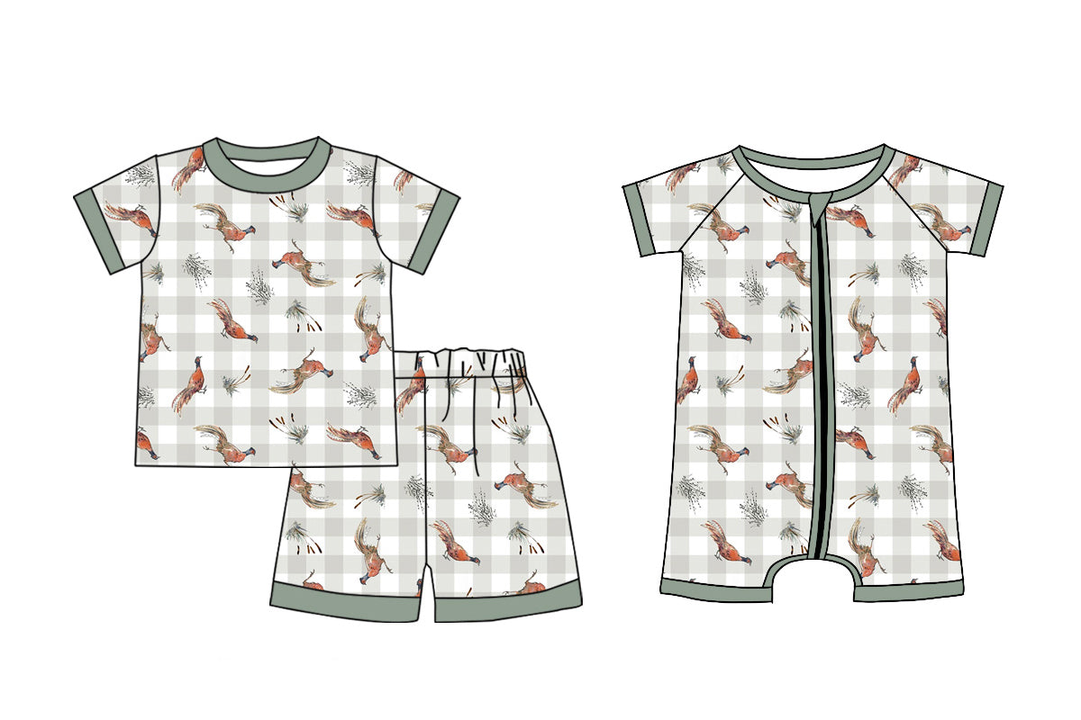 3.9 Custom moq 5 mix size Sibling Baby Boys Plaid Romper Short-Sleeved Top And Shorts Pajama Set Summer Outfit