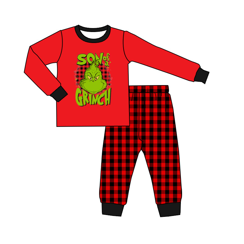 5.29 custom each style moq 5eta 4-5week baby boys clothes Christmas red long sleeve grid pants outfits