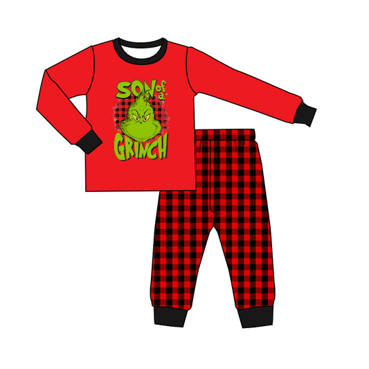 5.29 custom each style moq 5eta 4-5week baby boys clothes Christmas red long sleeve grid pants outfits