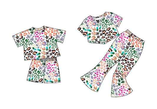5.5 custom each style moq 5eta 4-6week Sibling Sisters leopard baby short sleeve shorts sets and pants sets match family design