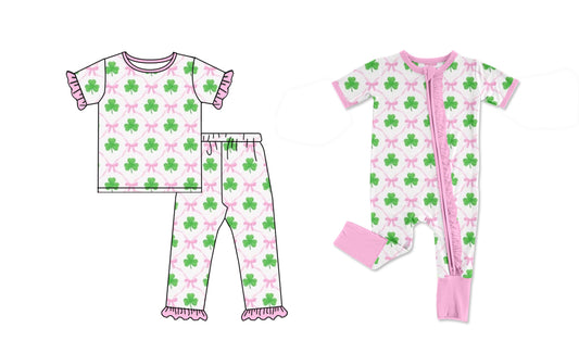 11.14 custom each style moq 5eta 4-6week Sibling Sister Four Leaf Clover baby girls short sleeve sets and rompers match design
