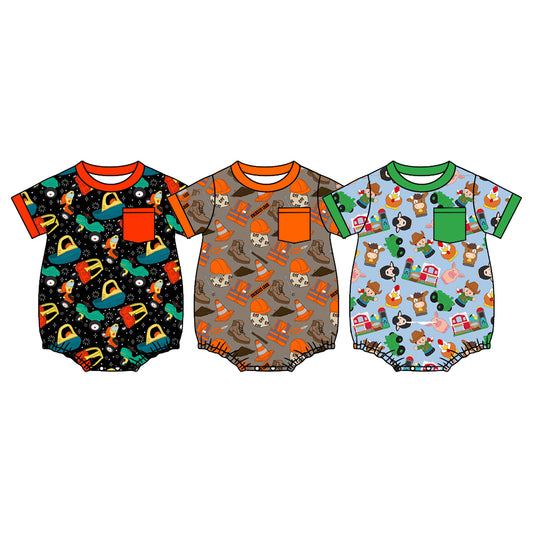 4.15 Custom moq 5 mix size Sibling Baby Boys Short Sleeve with pockets Romper