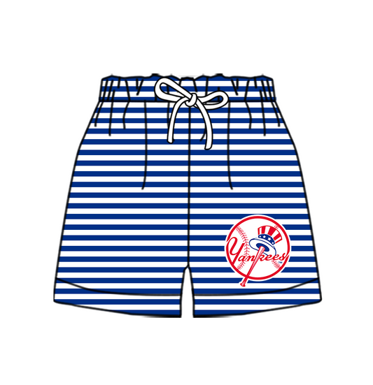 Custom moq 5 mix size milk silk summer teams Baby Blue Striped Drawstring Shorts for Children Elastic Waist Kids Summer Shorts