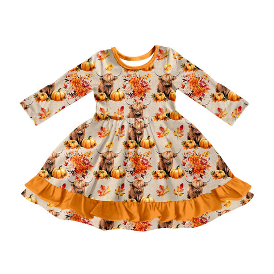 8.3  custom each style moq 5eta 4-6week baby girls clothes alpine floral pumpkin orange long sleeve dress
