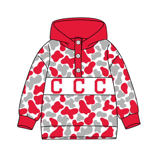 2-Custom moq 8 mix size milk silk summer team baby boy clothes camouflage red and gray hooded long sleeve top-25.10.9