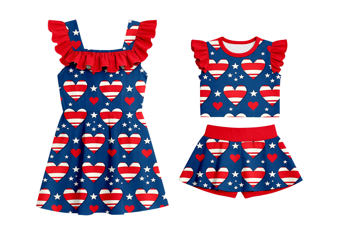 Custom moq 5 mix size Sibling Baby Girl Print Sleeveless Top And Shorts Set Dress Cute Summer 4th of July Outfit