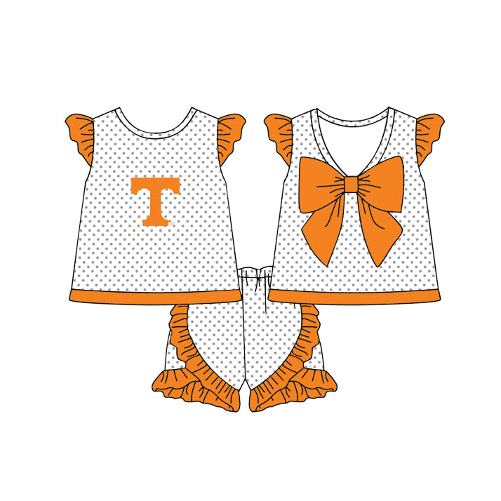 Custom moq 5 mix size milk silk summer teams Girls Long Sleeve Orange Top Matching Short Sleeve Set Boys Tops