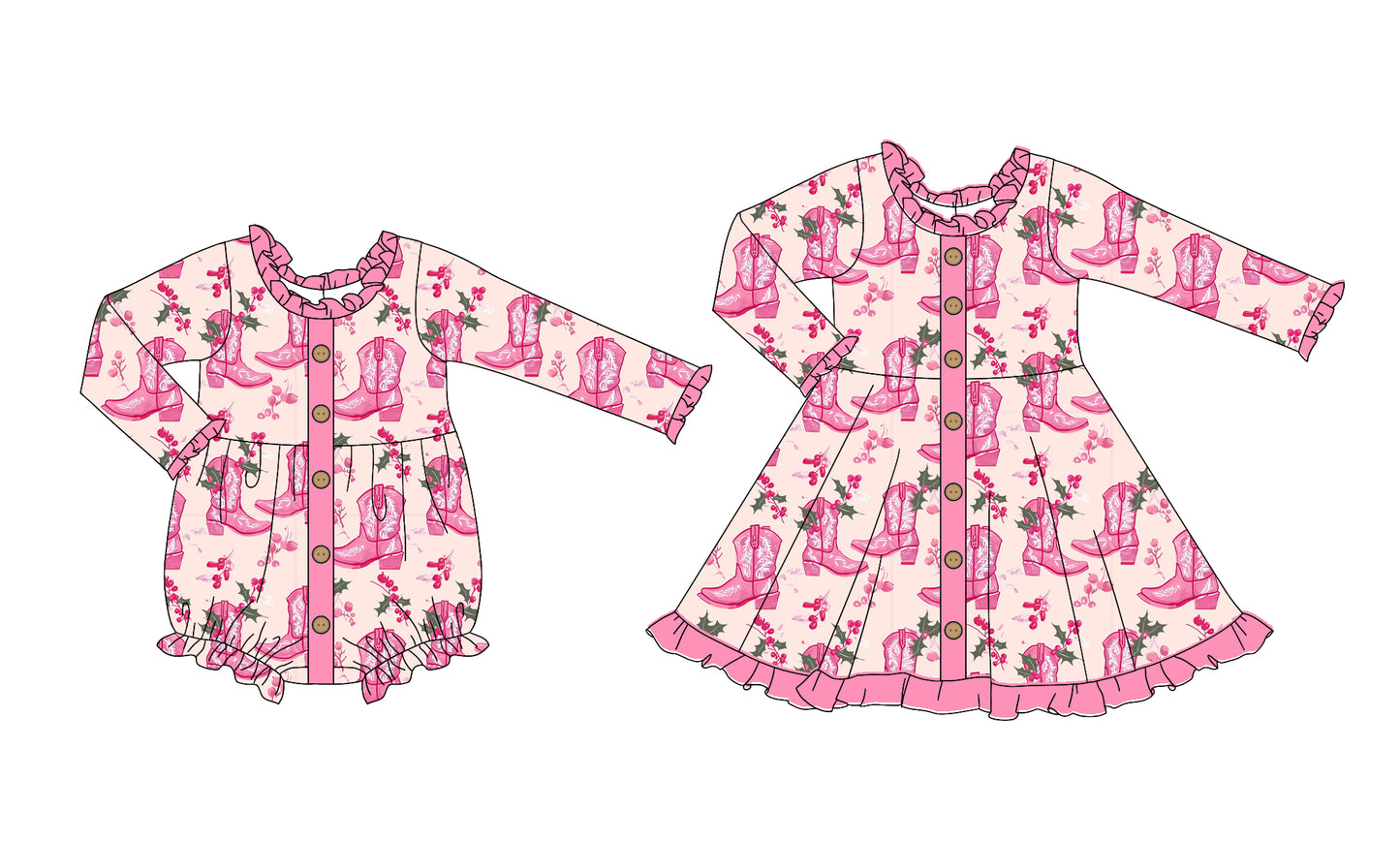 25.5.25 custom each style moq 5eta 4-6week Sibling Sisters boots floral baby girl long sleeve dress and rompers match family design