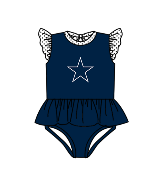 Custom moq 5 mix size milk silk summer teams baby girl boys clothes Navy Blue Two-Piece Swimsuit Set One Piece Swimsuits boy swim trunks