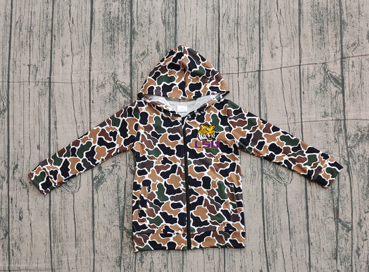 Custom moq 5 mix size milk silk baby boys clothes team summer camouflage zipper hooded long sleeve top-25.11.22
