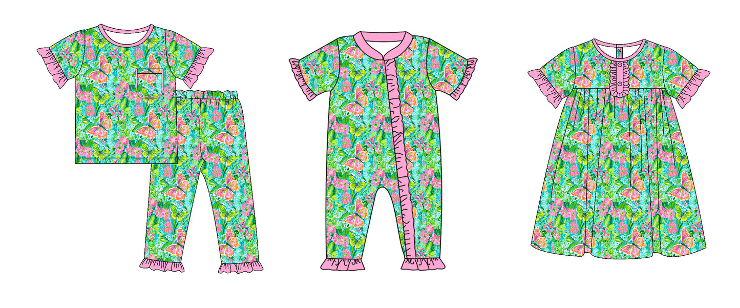11.13 custom each style moq 5eta 4-6week Sibling Sister floral baby girl sets and dress and rompers match family design