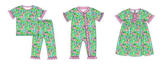 11.13 custom each style moq 5eta 4-6week Sibling Sister floral baby girl sets and dress and rompers match family design