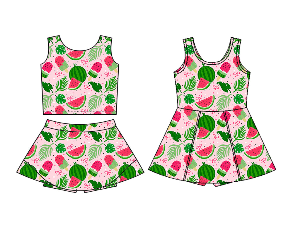 3.12 Custom moq 5 mix size Sibling Baby Girls Sleeveless Top And Skirt Sets Dress Yoga Outfit