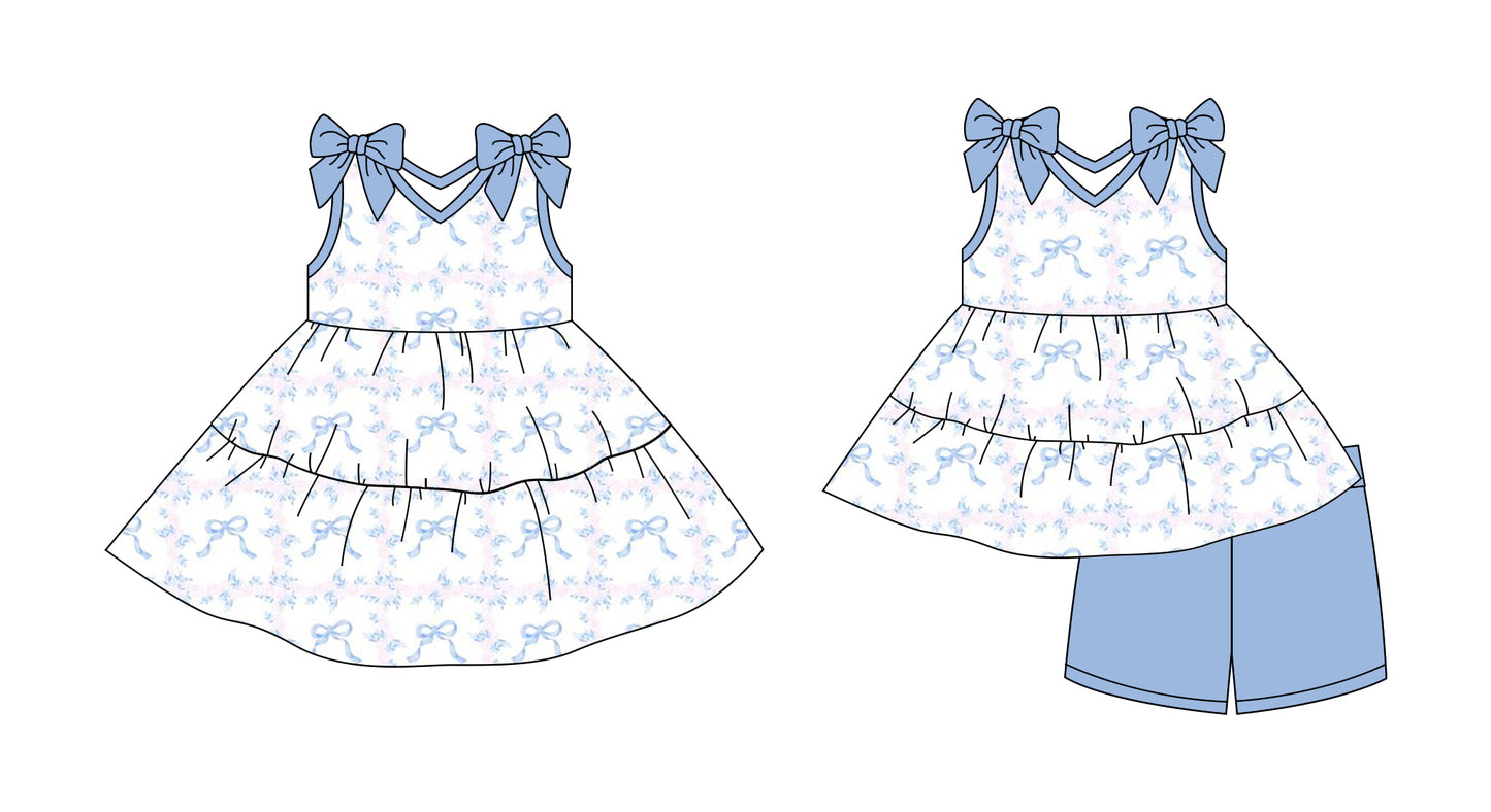 2.27 custom each style moq 5eta 4-6week Sibling Sister bow floral baby girl short sleeve shorts sets and dresses match design