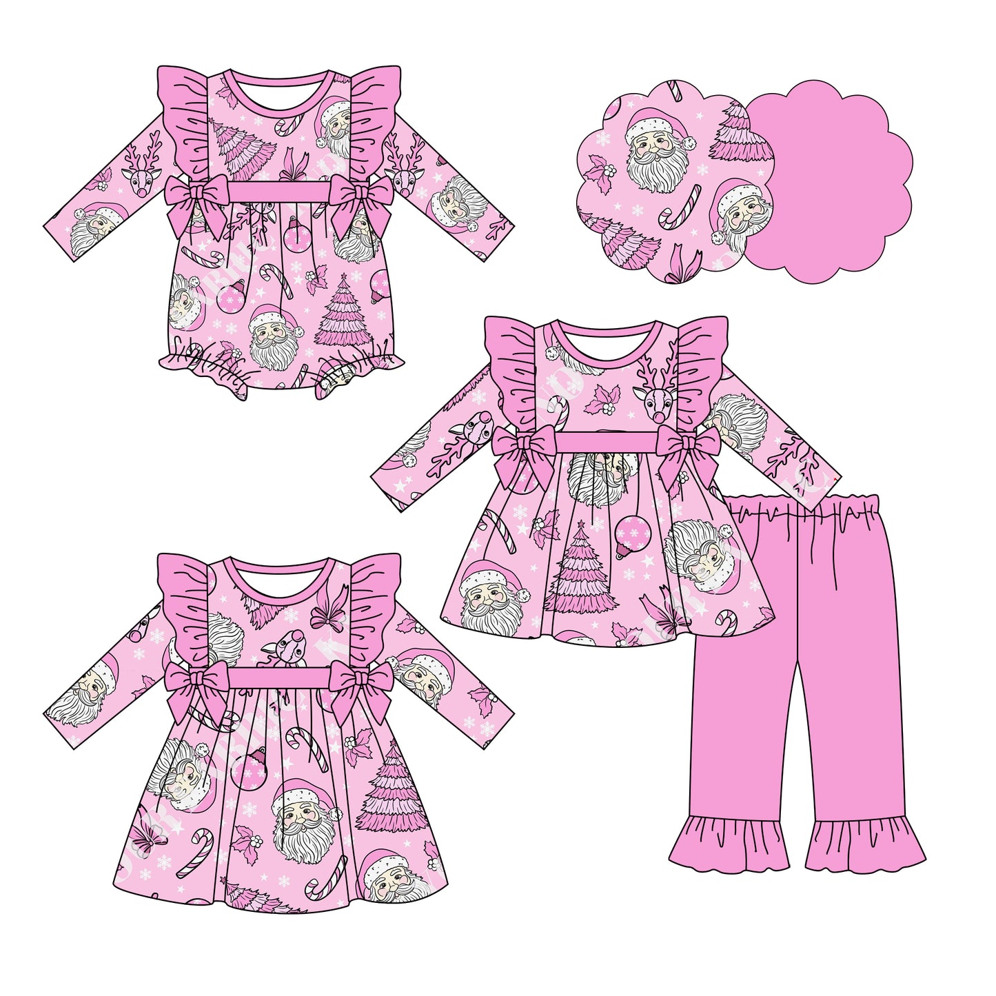 25.6.19 custom each style moq 5eta 4-6week Sibling Sisters Christmas trees pink baby girl long sleeve pants sets and dress and rompers match family design