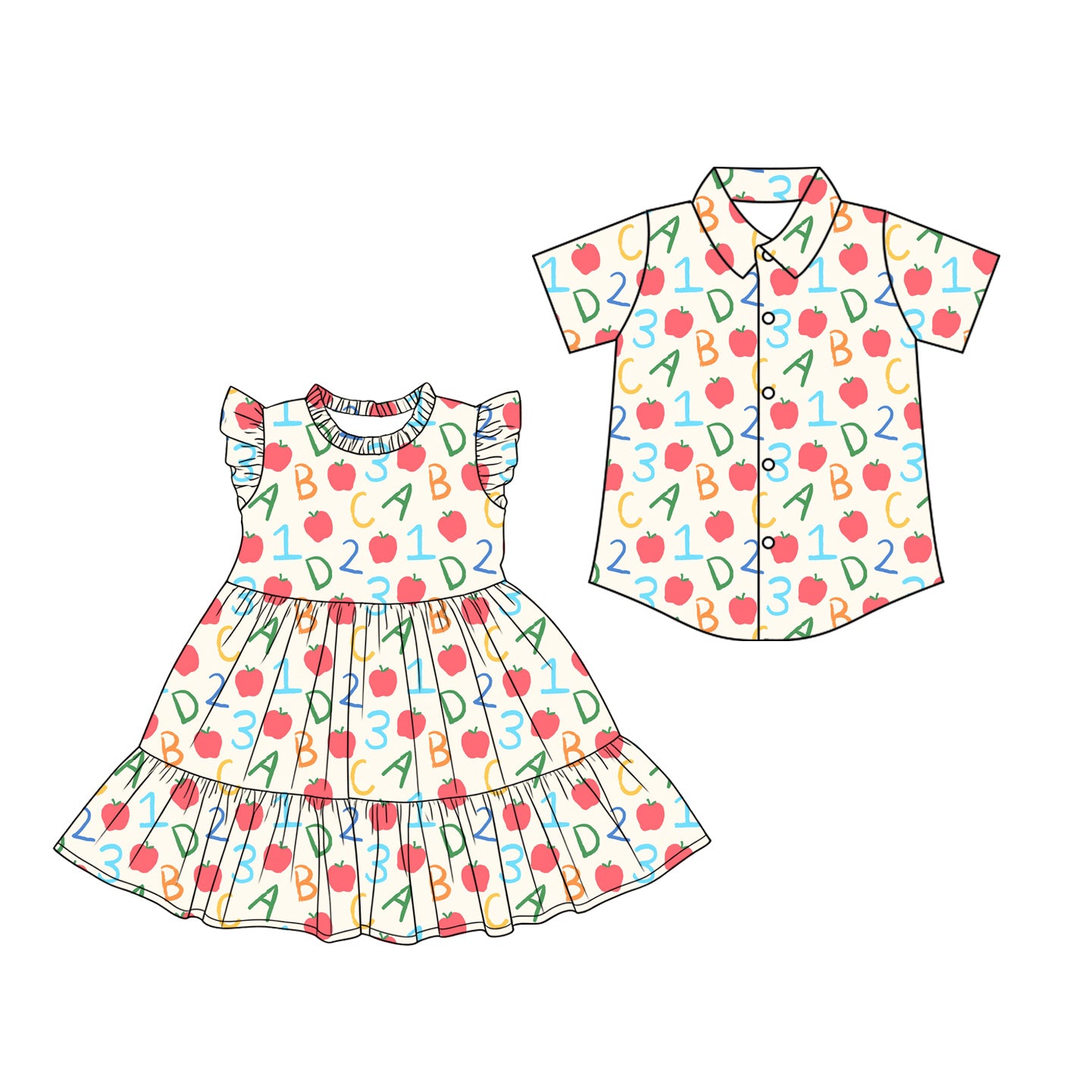 26.1.19 custom each style moq 5 eta 6-8week Sibling Sister apple baby button short sleeve top and dress match design