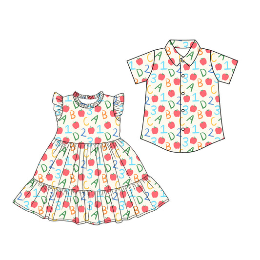 26.1.19 custom each style moq 5 eta 6-8week Sibling Sister apple baby button short sleeve top and dress match design