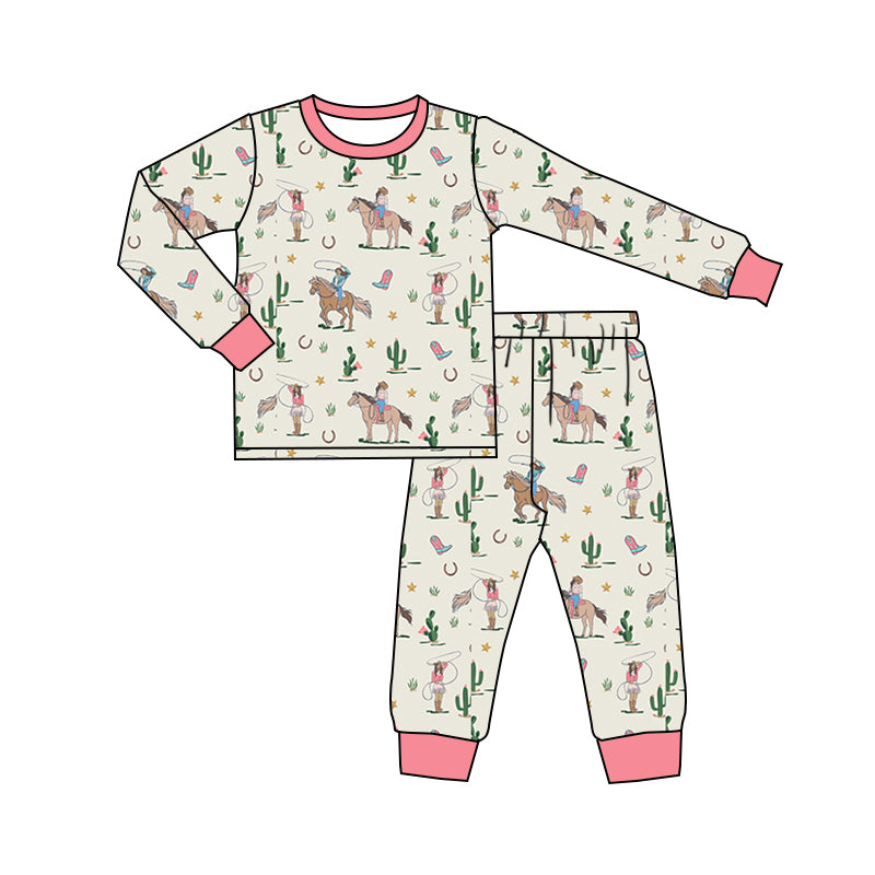 9.2 custom each style moq 5eta 4-6week Sibling Sister riding horse pink baby girls sets and rompers match family design