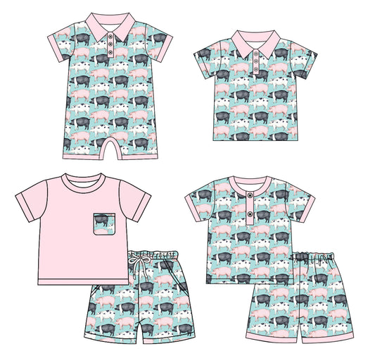 4.22 custom each style moq 5eta 4-6week Sibling Sister animal baby boy sets 1 and sets 2 and boy rompers and top match family design