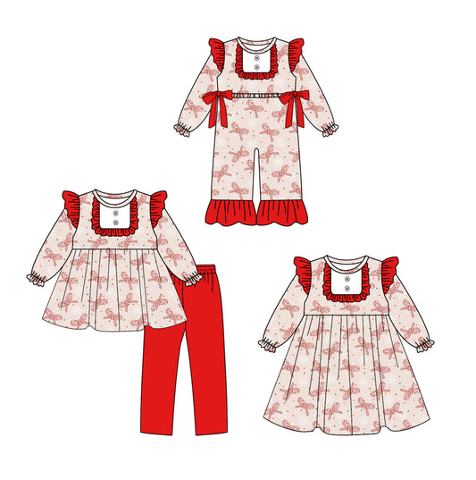 25.8.13 custom each style moq 5eta 4-6week Sibling Sisters bow baby girl long sleeve pants sets and dress and rompers match family design
