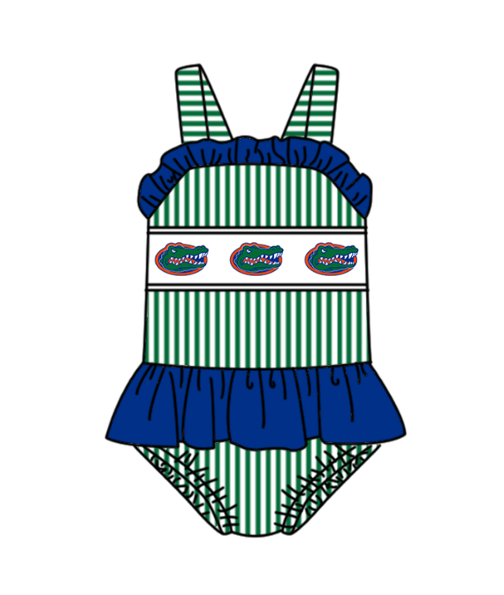 Custom moq 5 mix size milk silk summer teams Baby Girl Green Two-Piece Swimsuit Set One Piece Swimsuits Boys Swim Trunks