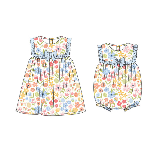 25.10.2 custom each style moq 8 eta 6-8week Sibling Sisters easter floral baby girl short sleeve dress and rompers match family design