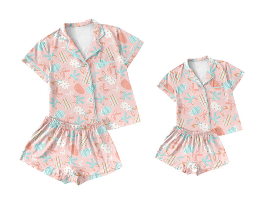 25.9.16 custom each style moq 5eta 4-6week Sibling Sister bunny bow baby short sleeve shorts sets and adult sets match design
