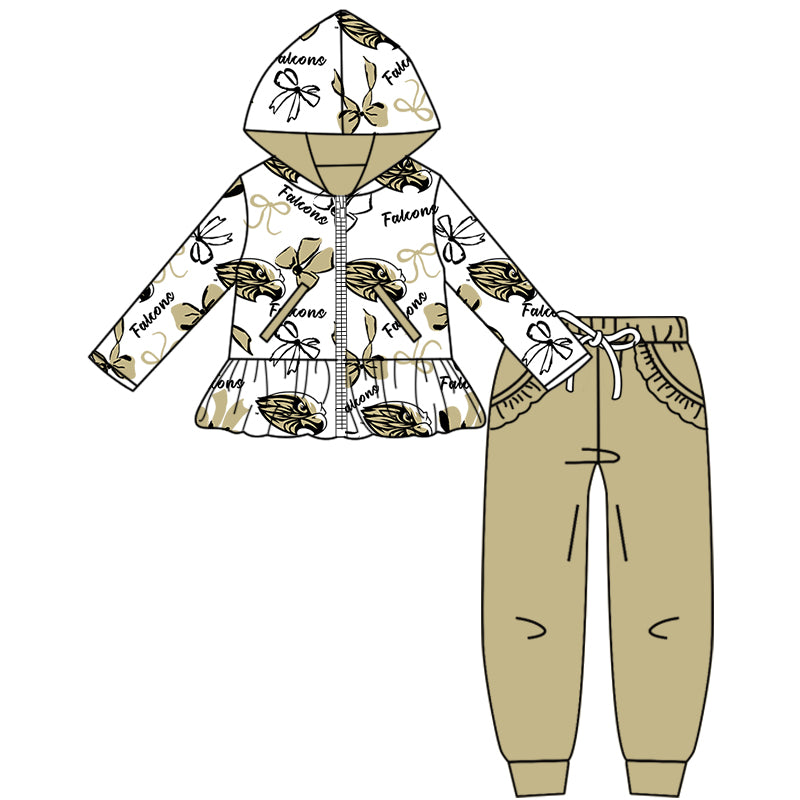 Custom moq 5 mix size milk silk summer teams baby girls clothes bow khaki hooded long sleeve pants sets and boy sets and dress and hooded top and pant-25.8.18