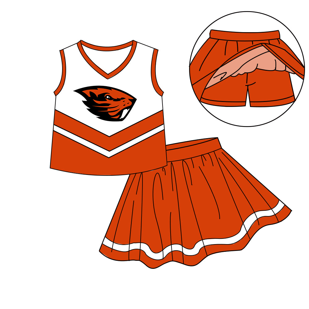 Custom moq 5 mix size milk silk eta 6-8weeks summer teams orange baby girls clothes team sleeveless skirts shorts sets-25.7.9