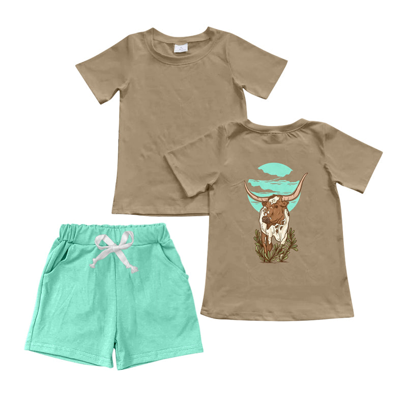 11.25 custom each style moq 5eta 4-6week Sibling Sister western cow head baby girl short sleeve shorts fish sets 1 and easter sets 2 match design