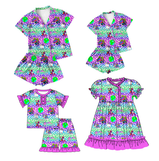 12.12 custom each style moq 5eta 4-6week Sibling Sister leopard riding horse baby girls short sleeve shorts sets and adult sets and girls sets and dress match design