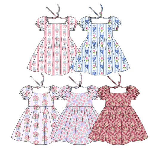 3.18 Custom moq 5 mix size Sibling Baby Girl's Colorful Floral Print Short-Sleeved Dress